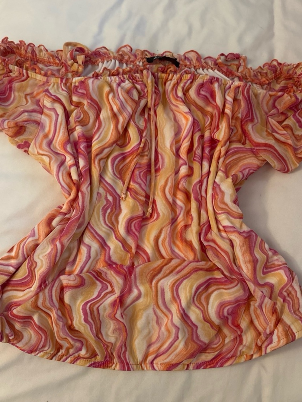 A. Byer Pink & Peach Off-Shoulder Wave-Print Tunic